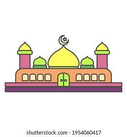 Colorful vector illustration of a mosque building, perfect for a concept icon or logo