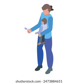 Colorful vector illustration of a mother holding her young child, representing familial love