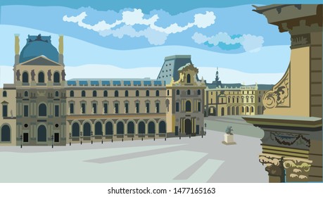 Colorful vector Illustration of museum, landmark of Paris, France. Cityscape with museum. Colorful vector illustration, cityscape of Paris.