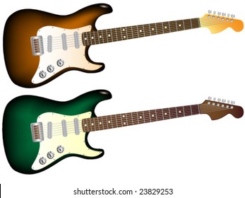 colorful vector illustration of musical instruments isolated on white: electric guitar