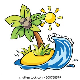 colorful vector illustration with palm island