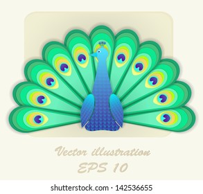 Colorful vector illustration of paper peacock.