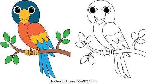 Colorful vector illustration a parrot for coloring book. Coloring book for children.