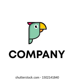 colorful vector illustration of the parrot, a small logo of an exotic bird