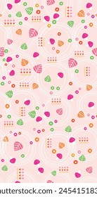Ilustración vectorial colorida de patrón con setas y hojas dispersas al azar.