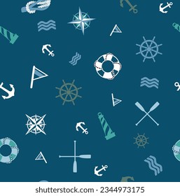 Colorful vector illustration of pattern with scattered nautical motifs. Art for wallpapers, prints on fabrics, etc.