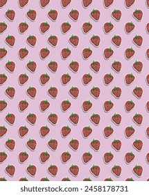 Colorful vector illustration of pattern with scattered strawberries.