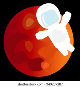 Colorful vector illustration of planet Mars and astronaut. Theme of colonization
