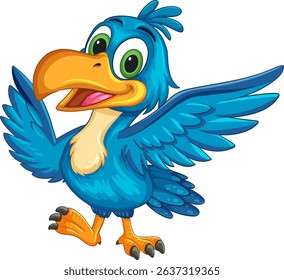 Colorful vector illustration of a playful hornbill with bright blue feathers and expressive eyes, perfect for children's media
