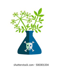 Colorful Vector Illustration Of A Poisonous Plant In A Vase With Poison Label On It, Isolated On White Background