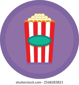 Colorful vector illustration of a popcorn bucket, perfect for cinema, entertainment, or snack-themed designs. Great for marketing materials, advertisements, and more