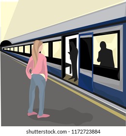Colorful vector illustration, public transport underground, subway. 