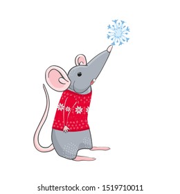 Colorful vector illustration of rat in Christmas sweater. New year and Christmas character. Can be used for as elemets for your design for greeting cards, calendars, prints