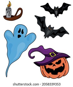 Colorful vector illustration ready to print: Halloween party set 