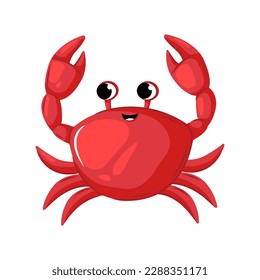 Colorful vector illustration of a red crab. A sea creature in a flat design. Vector crab icon on a white background. Marine animals with claws