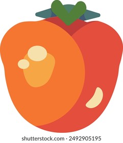 Colorful vector illustration of a ripe persimmon fruit with vibrant shades of orange and red
