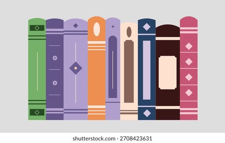Colorida Ilustración vectorial de una fila de espinas de libro.