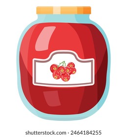 Colorful vector illustration of a sealed cherry jam jar with label