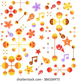 Colorful Vector Illustration Of Seamless Childish Abstract Pattern In Doodle Style. Perfect For Wallpaper, Wrapping paper, Book Cover