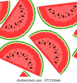 Colorful Vector Illustration Seamless Pattern Of Watermelon Slices. Perfect For Wallpaper, Wrapping Paper Design