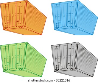Colorful vector illustration set of four cartoon shipping containers