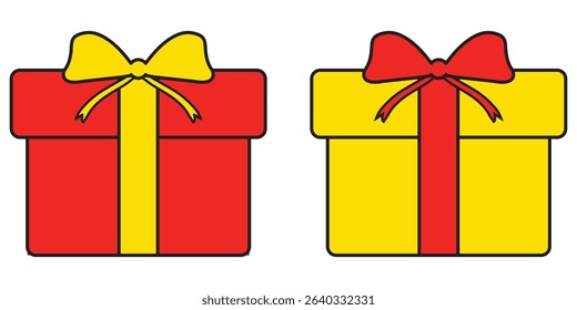 Colorful vector illustration with set of gift icon. Gift box set of two colorful vector illustration. 