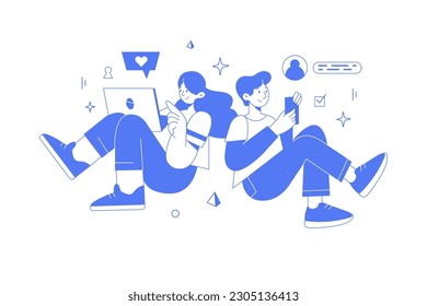 Colorful vector illustration set of isolated people with computers at workplace virtual video conference call and meeting. Diverse men and women with laptops at remote work online business