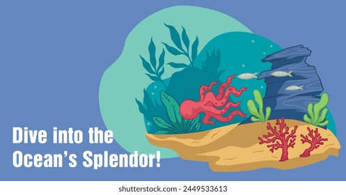 A colorful vector illustration showcasing diverse marine life and coral reefs, perfect for educational or environmental themes.