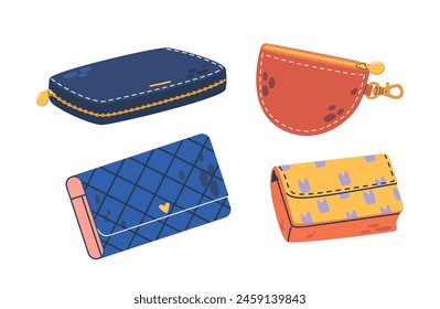 Colorful Vector Illustration Showcasing A Variety Of Women Wallets In Different Styles And Patterns