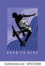 Colorful vector illustration of skateboarder on abstract geometric background. Design for print T-shirts, posters and etc ...