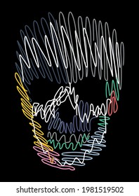 Colorful vector illustration of skull formed by abstract doodles. Art for print on t-shirts, posters and etc ...