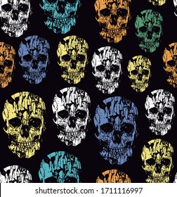 Colorful vector illustration of skull pattern stylized in effect with flaws and cracks.