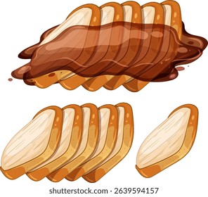 Colorful vector illustration of sliced bread with rich chocolate spread. Clean lines and vibrant colors enhance the appetizing look