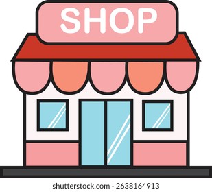 Colorful Vector Illustration of Small Storefront Building with Shop Sign – Retail Business and Commercial Icon Design