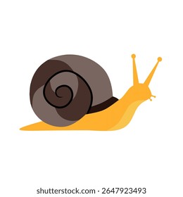 Ilustração vetorial colorida de um caracol com uma concha espiral marrom e corpo laranja. Perfeito para a natureza, conceitos de movimento lento ou projetos educacionais de crianças