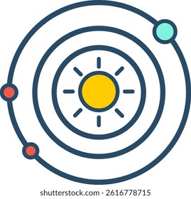 Colorful vector illustration of the solar system showing the sun at the center and planets on orbital paths, ideal for space or science concepts.
