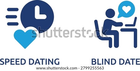 Colorful vector illustration of speed dating and blind date concept with two hearts and text