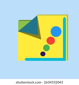 A colorful vector illustration of a stylized report or statistics book icon. The book features a yellow cover with a turned corner, revealing multiple layers in green, blue, and brown.