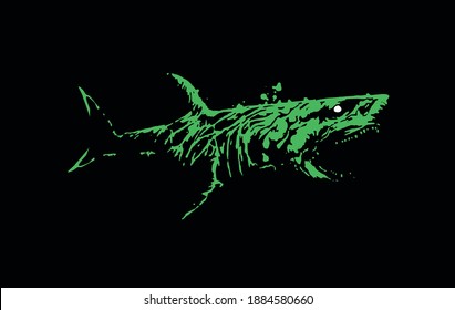 Colorful vector illustration of stylized white shark with irregular and failed strokes.