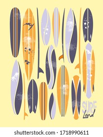 Colorida ilustración vectorial de tablas de surf.