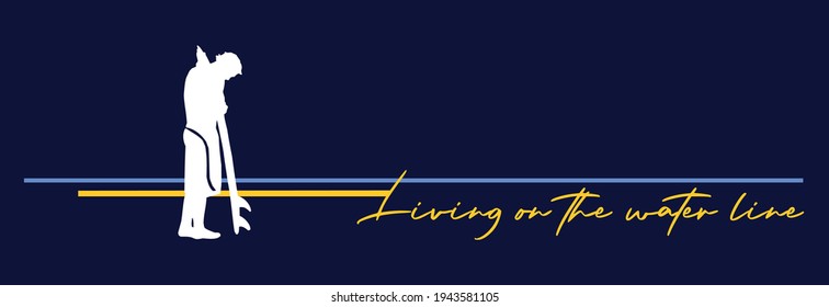 Colorful vector illustration of surfer silhouette with stripes and text in the background.