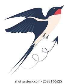 Colorful vector illustration of a swallow bird in flight ascending with cheerful energy