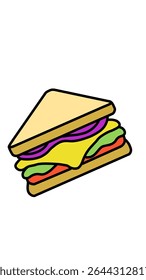 Colorful vector illustration of a tasty sandwich with fresh ingredients like lettuce, tomato, cheese, and meat. Perfect for food-related design, menu, or culinary content