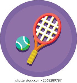 Colorful vector illustration of a tennis racket and ball, symbolizing sports and recreation. Perfect for athletic, leisure, and tennis-themed designs and marketing materials