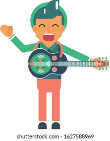 Colorful vector illustration, this illustration can use as a sticker also. Musicians Vector - An Illustration Of Young Boy Playing Country Instrument It Is Call Dobro Guitar. 