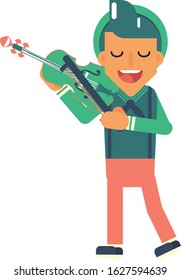 Colorful vector illustration, this illustration can use as a sticker also. Musicians Vector - An Illustration Of Young Boy Playing Country Instrument It Is Call Fiddle. 