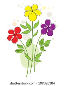 Colorful vector illustration with three funny abstract flowers
