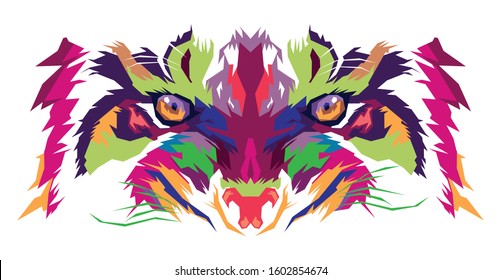 Colorful vector illustration Tiger eyes Mascot graphic with white background.