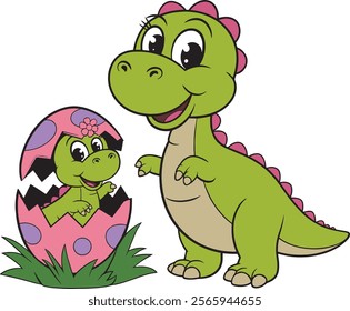 
A colorful vector illustration of two cute dinosaur 