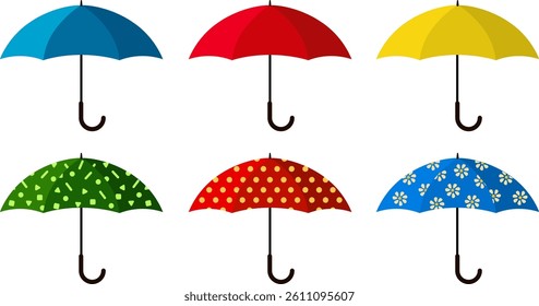 Colorful vector illustration of various umbrellas showcasing diverse designs and patterns for creative projects